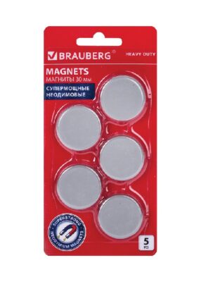 Неодимовые магниты Brauberg Heavy Duty 5 шт диаметр 30 мм