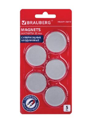 Неодимовые магниты Brauberg Heavy Duty 5 шт диаметр 30 мм